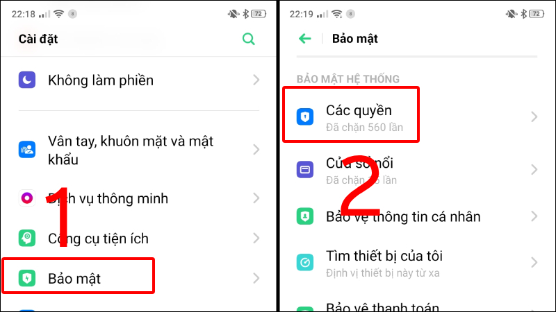 Chọn Bảo mật trên máy của bạn